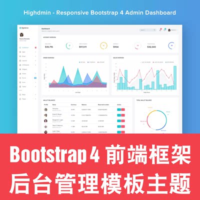 Bootstrap4响应式后台管理系统模板主题前端框架商业源码Highdmin