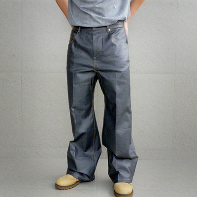 SPAN「拓扑」涂层直筒单褶动态剪裁原牛色明线宽松牛仔裤