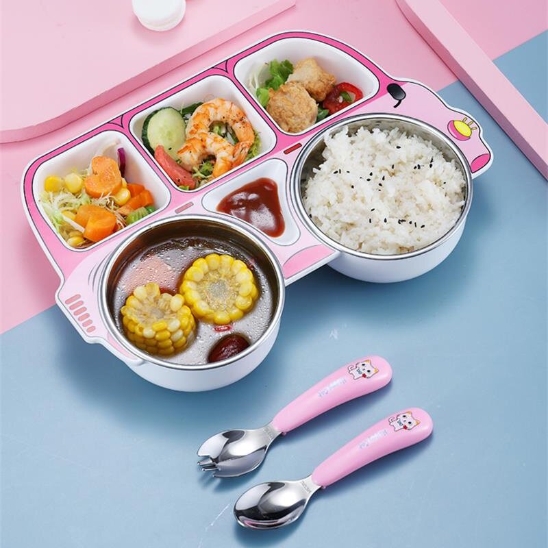 宝宝餐盘分格不锈钢辅食吃饭碗防摔吸盘卡通可爱家用儿童餐具套装