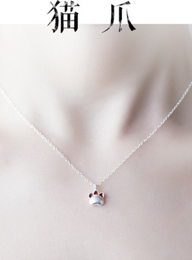 韩国s925纯银猫爪吊坠女猫咪甜美