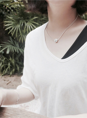 纯银韩国学生礼物笑脸项链定制