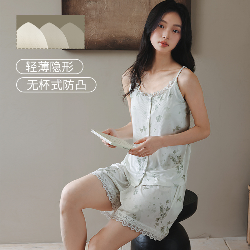 吊带无袖睡衣女夏带胸垫家居服