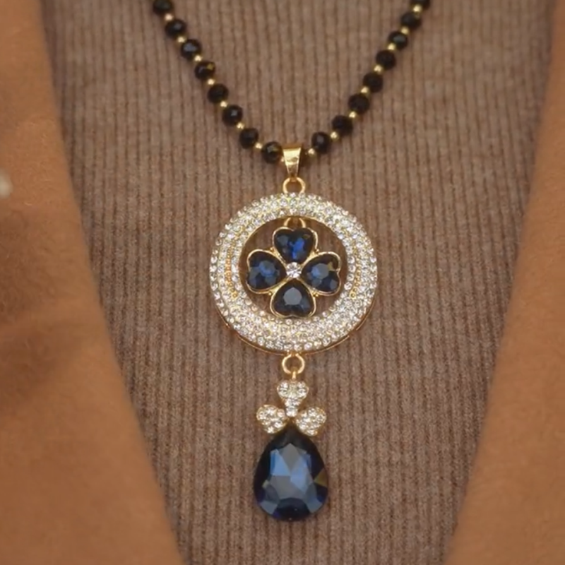 时尚简约水晶项链圆环四叶草毛衣链长款百搭吊坠秋冬衣服配饰挂件