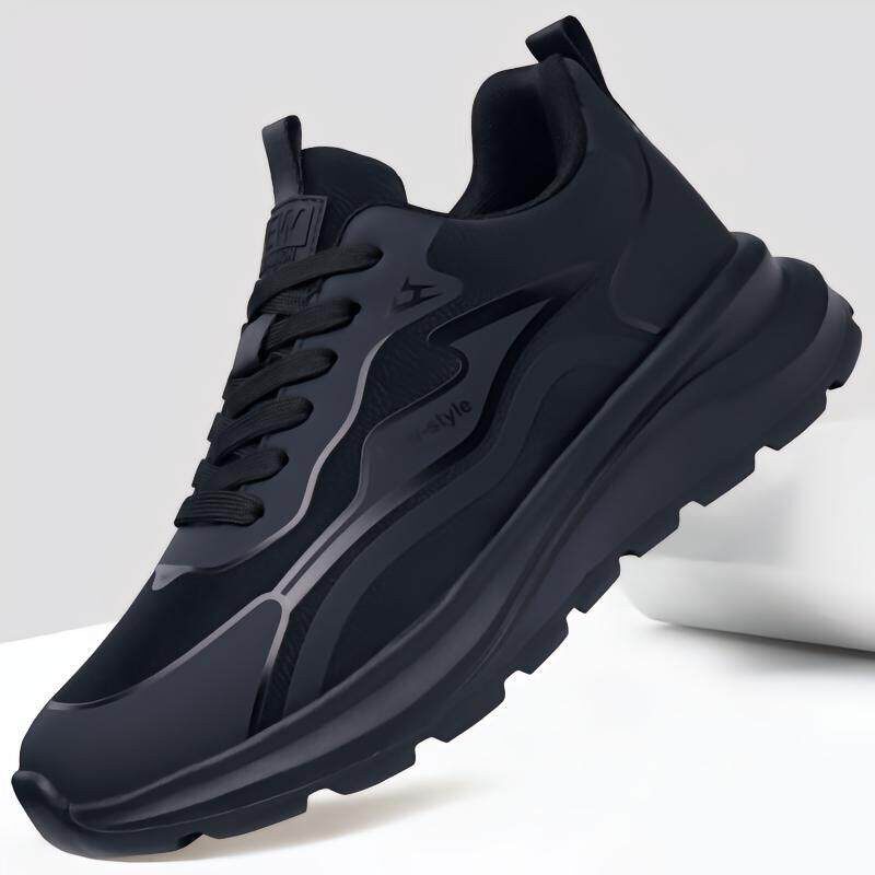 宏嫩男鞋2026春季新款黑色防水透气跑步运动鞋高档百搭软底休闲鞋