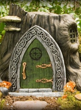 花园树脂精灵门绿色 艺术雕塑 新款树脂工艺品仿古门窗摆件 摆饰