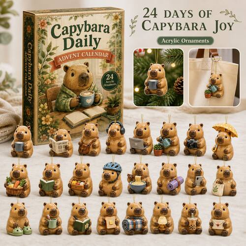 卡皮巴拉圣诞降临日历盲盒 Capybara 水豚圣诞装饰品 洞洞乐盲盒
