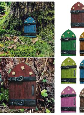 新款庭院童话门家居微景观装饰平面小门 复古彩色精灵门户外装饰