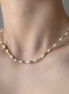 OASIS 春日波光天然珍珠小米珠彩色串珠项链精致轻奢新款锁骨链女