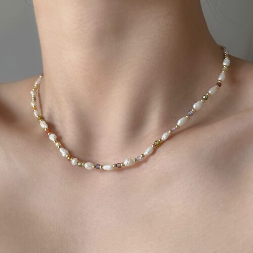 OASIS 春日波光天然珍珠小米珠彩色串珠项链精致轻奢新款锁骨链女