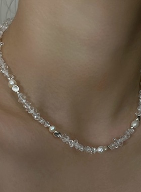 OASIS 白开水白水晶天然淡水珍珠极简风项链小众百搭锁骨链颈链