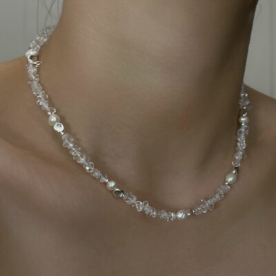 OASIS 白开水白水晶天然淡水珍珠极简风项链小众百搭锁骨链颈链