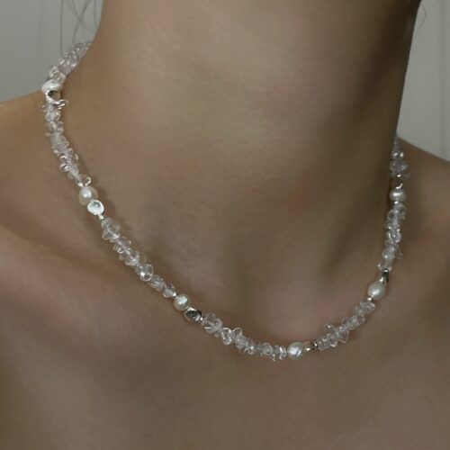 OASIS 白开水白水晶天然淡水珍珠极简风项链小众百搭锁骨链颈链