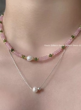 OASIS 略施粉黛粉水晶釉玉串珠项链天然石春夏气质小众锁骨链颈链