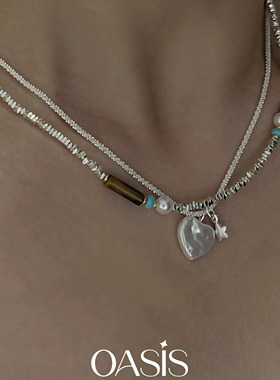 OASIS 破碎银河天然虎眼石蓝松碎银串珠锁骨链新中式项链贝珠手作