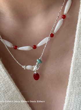 OASIS 绯莺红玛瑙白贝锆石彩色春夏串珠项链小众新中式锁骨链颈链