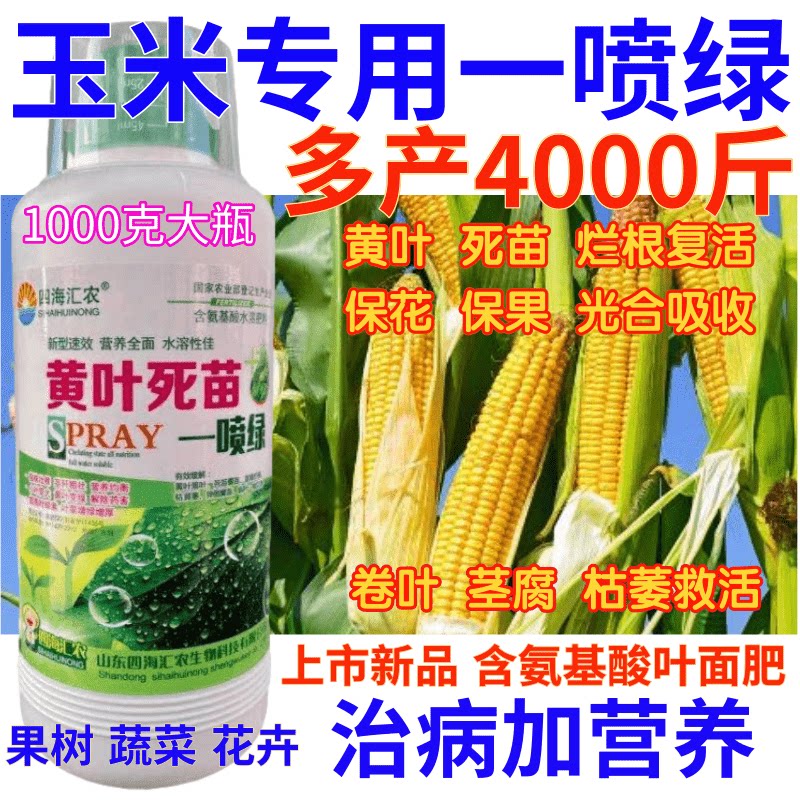 玉米黄叶死苗一喷绿氨基酸叶面肥营养液果树蔬菜微量元素水溶肥料