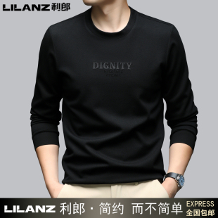 利郎男装2025秋冬新款长袖t恤纯棉打底衫印花潮流圆领宽松卫衣男