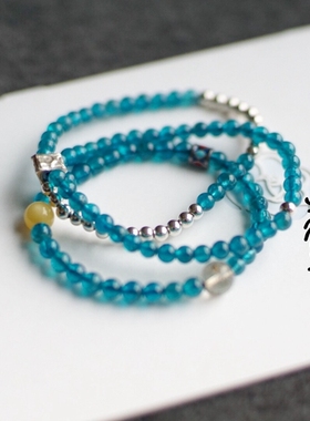 【薇一】暮色的天空  天然明蓝色 磷灰石 手链 手串