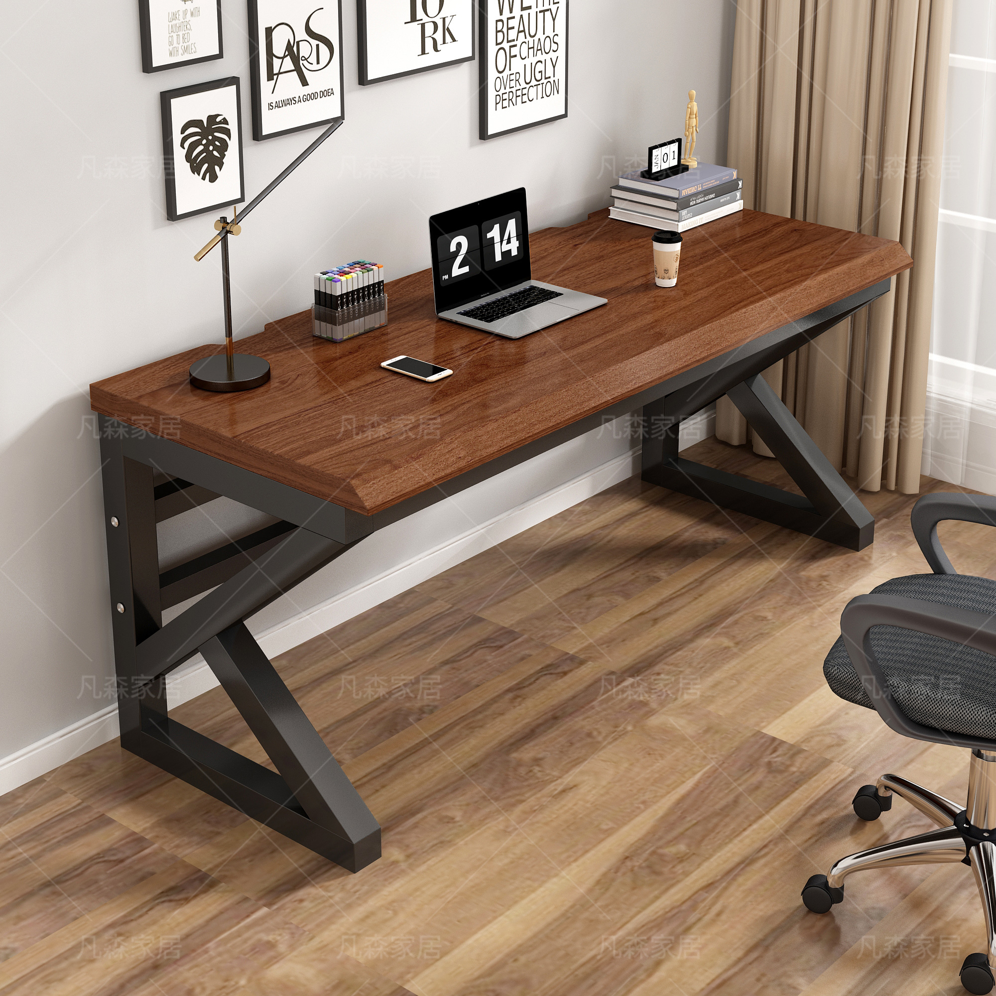 实木橡胶木电脑桌学生写字桌台式家用简易卧室书桌电竞长条双人桌