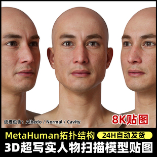 Metahuman拓扑人头扫描贴图 超写实扫描头部脸部3DScan store