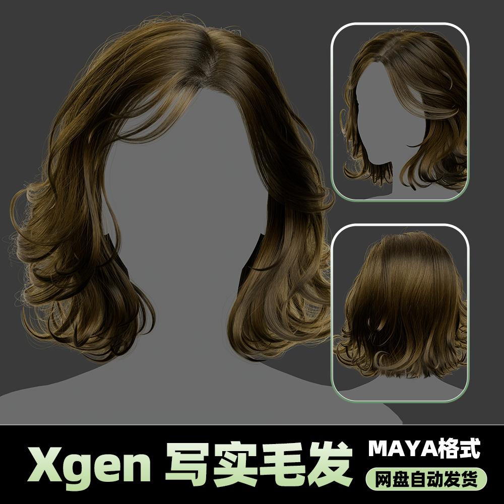 Xgen女性毛发国风现代美女人物角色发型泡面头maya3D模型丸子头
