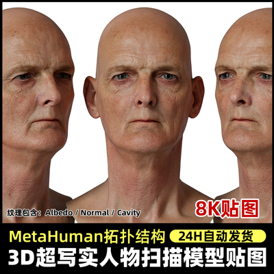 Metahuman拓扑人头扫描贴图 超写实扫描头部脸部3DScan store