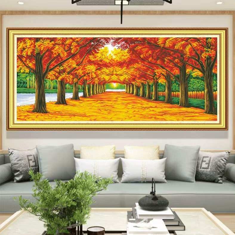 十字绣新款黄金满地2025客厅办公室简约现代金色大道非满绣36色