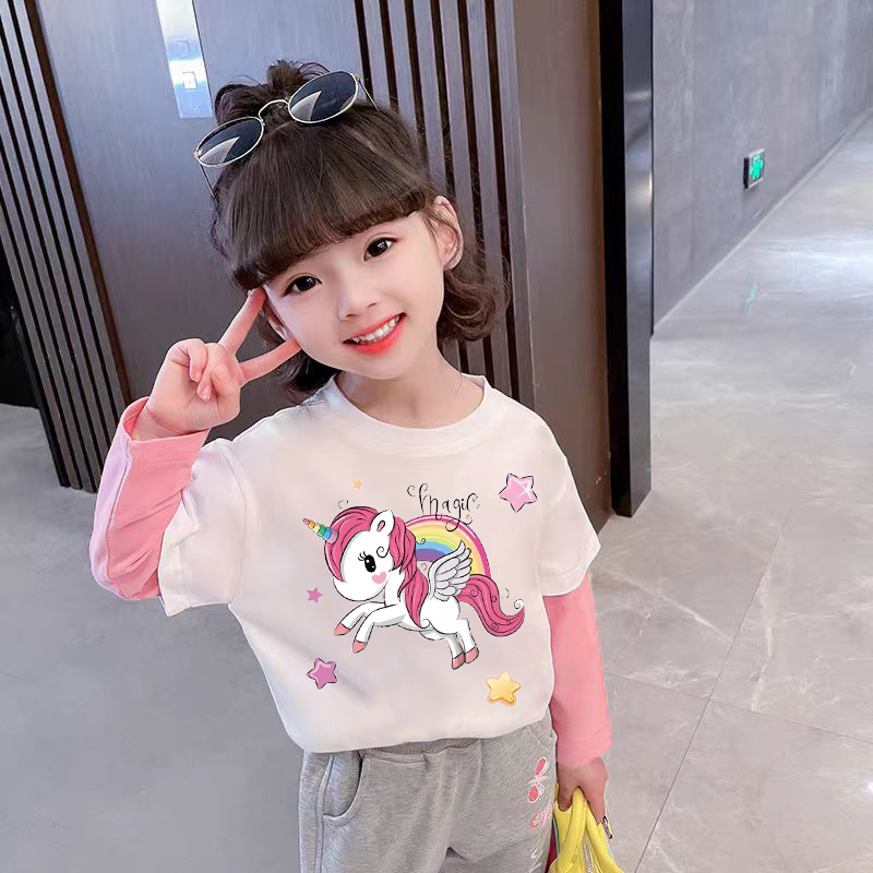 独角兽衣服女童长袖t恤宝宝打底T恤