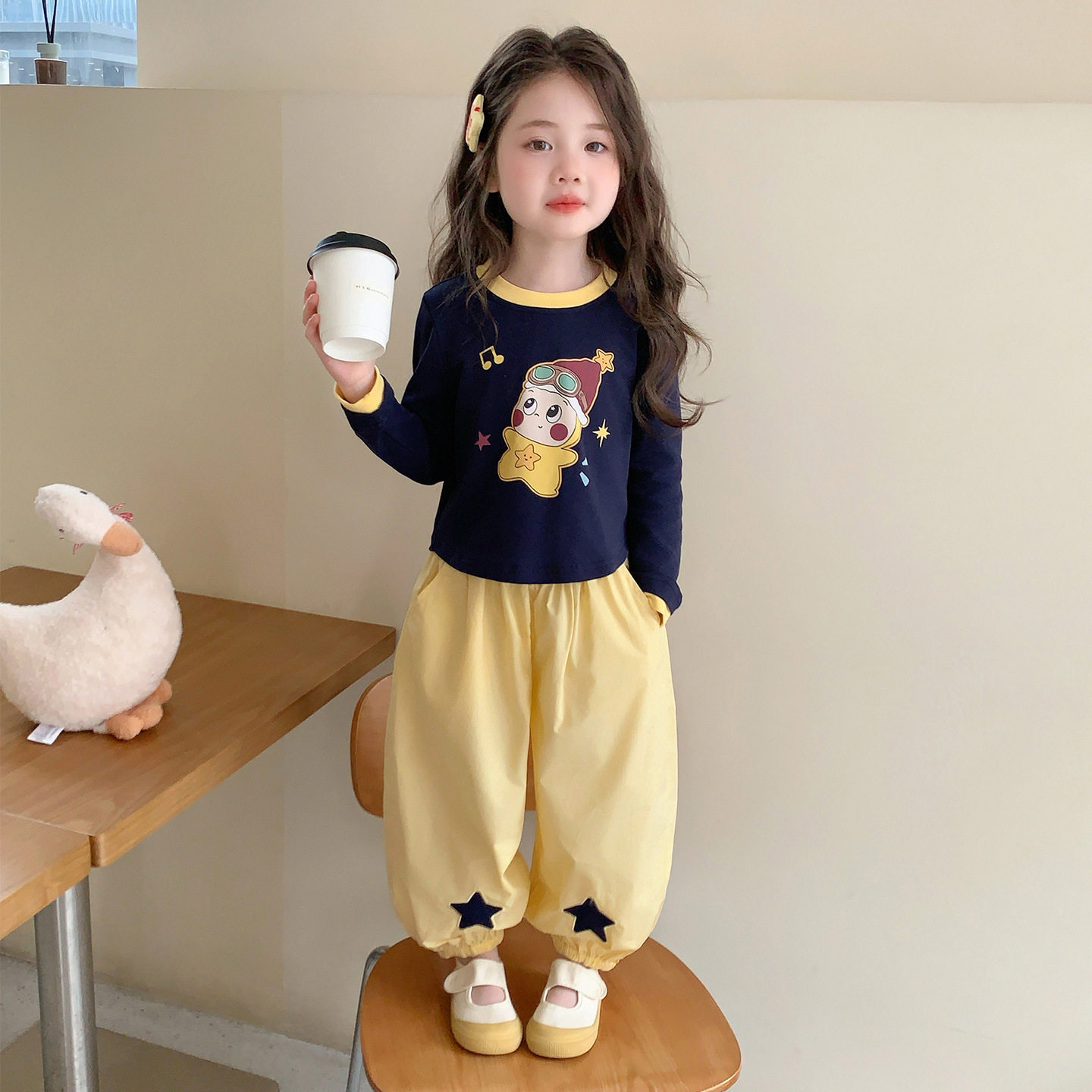 女童秋季长袖T长裤两件套新款