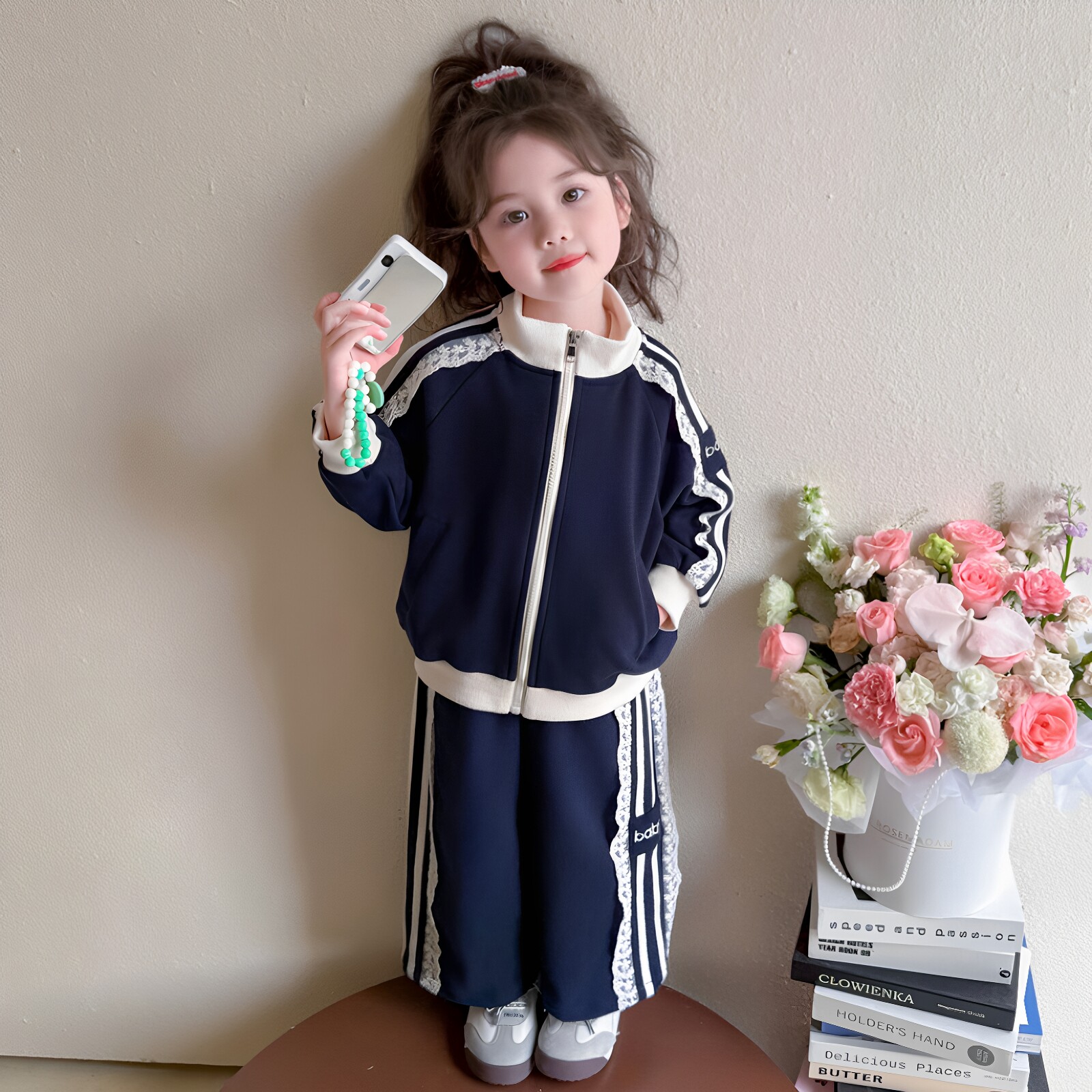 女童春秋蕾丝花边运动套装