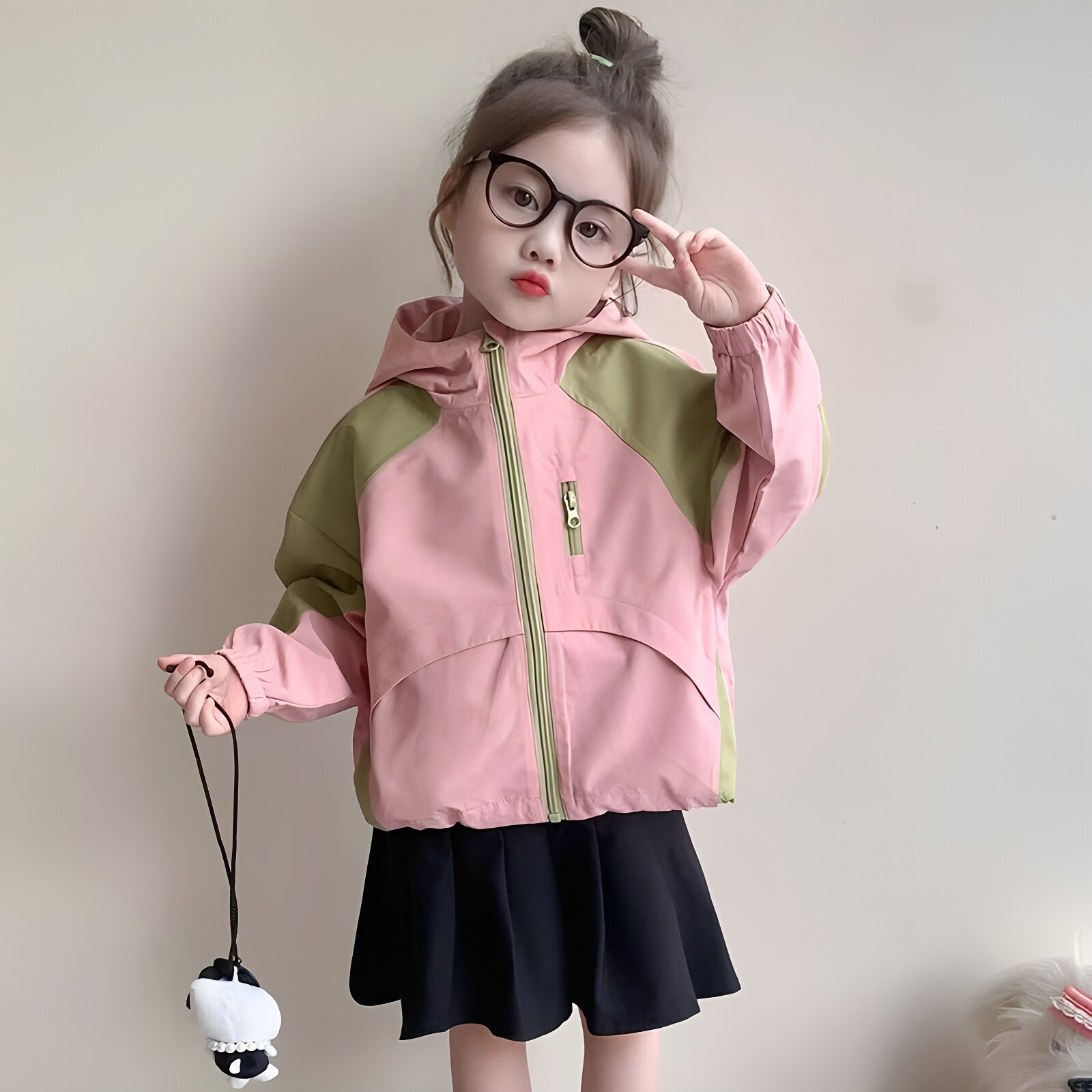 女童春秋撞色连帽冲锋衣