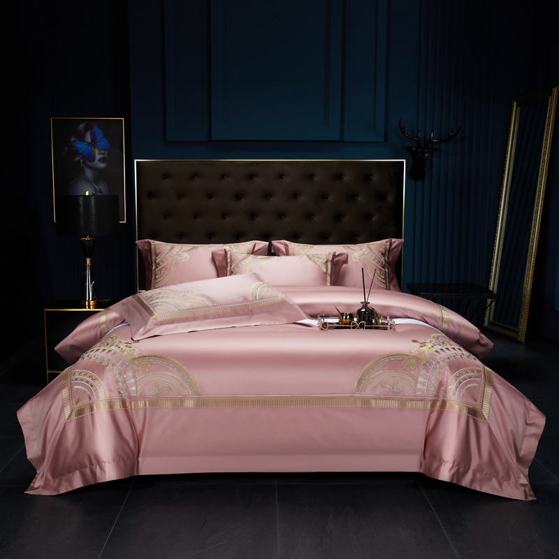 新款欧式轻奢风140支长绒棉高档刺绣纯棉四件套全棉床单被套床品