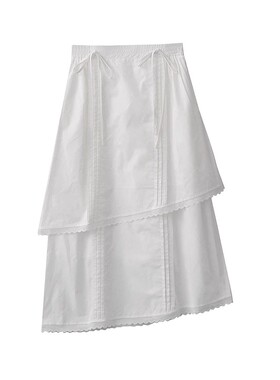 THE FLOWER春季新款小众设计感压褶系带不规则蕾丝花边白色半身裙