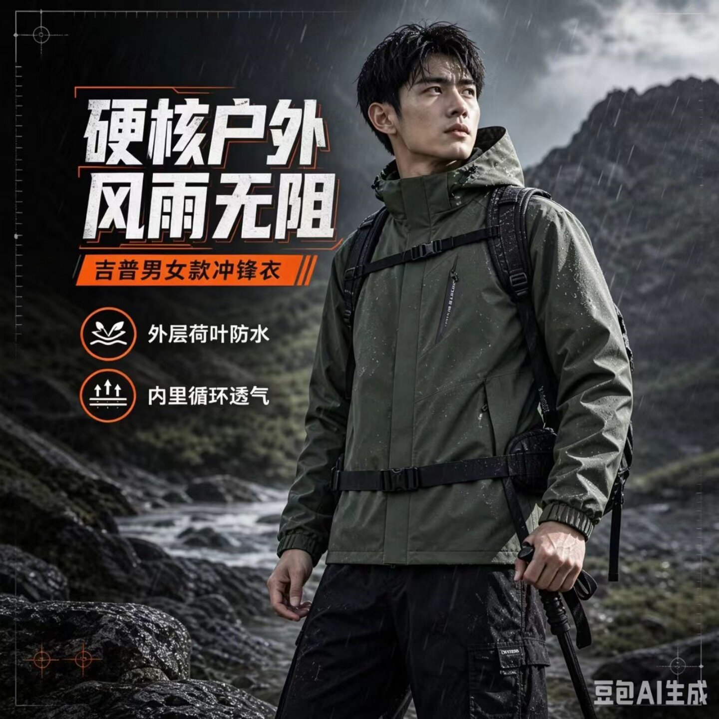 JEEP吉普新款男士户外秋冬冲峰衣2026款连帽运动透气防风户外上衣