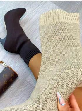 Pointed Ankle Boots Women stiletto shoes Knitted Socks Boots