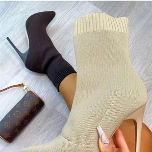 Pointed Ankle Boots Women stiletto shoes Knitted Socks Boots