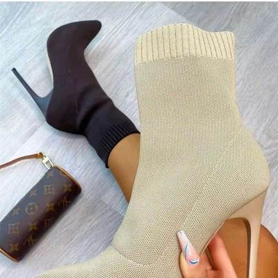 Pointed Ankle Boots Women stiletto shoes Knitted Socks Boots