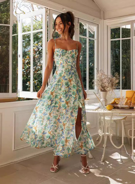 夏季新款吊带长款连衣裙New Sling Printed Long Dress in Summer