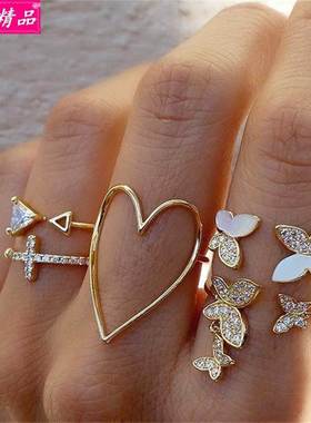 retro Gift women's joint ring Cross heart butterfly ring