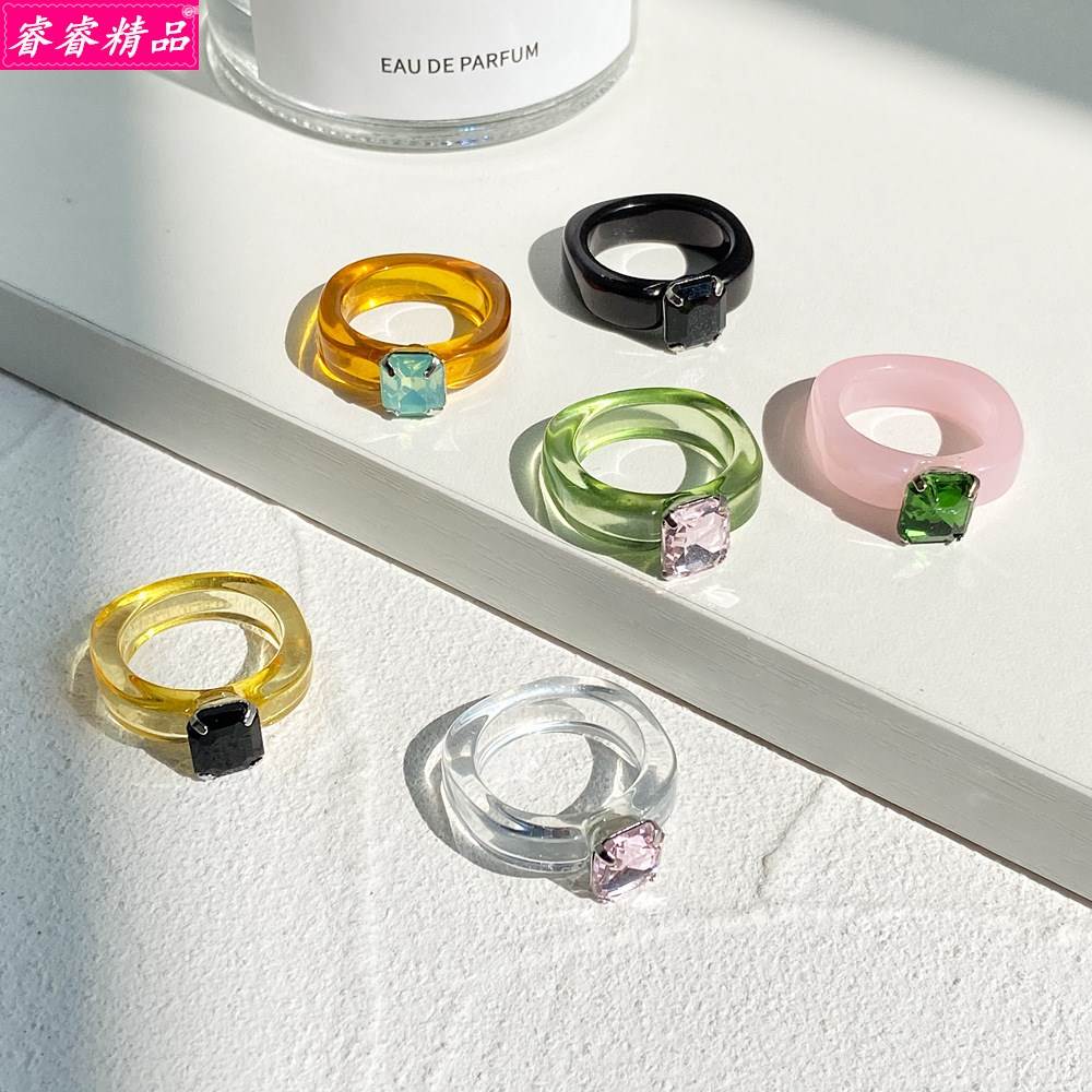 cute Inlaid rhinestone resin index finger ring Fashion girl 饰品/流行首饰/时尚饰品新 戒指/指环 原图主图