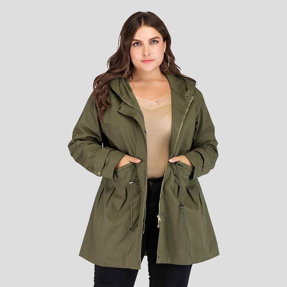 Plus Size trench coat Fat Lady hooded Jackets Women overcoat