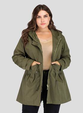 Plus Size trench coat Fat Lady hooded Jackets Women overcoat