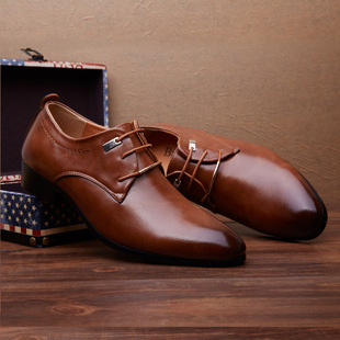 men fashion pointed wedding Leather shoes man Lace-up shoe