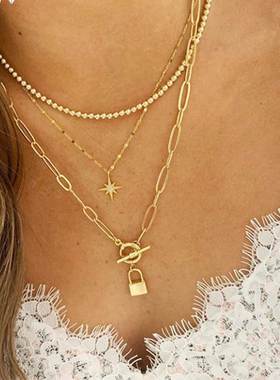 Alloy Clavicle Chain Personalized Lock Pendant Necklace项链