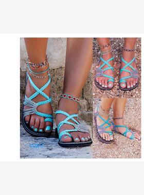 Women's large size knot flat summer beach sandals女休闲凉鞋