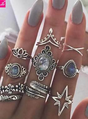 Retro joint ring European American carved diamond rings Suit