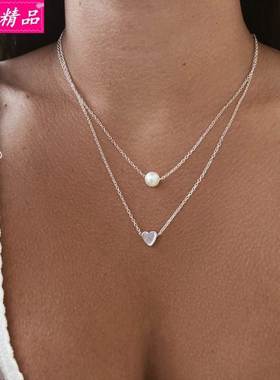 Creative Pearl Love Double Layer Necklace Accessories Women