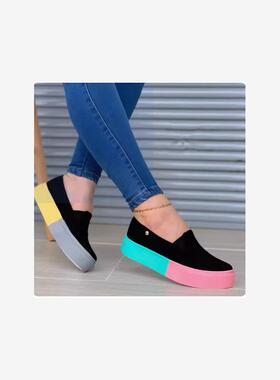 女鞋厚底拼色单鞋大码43乐福鞋women platfom shoes single shoes