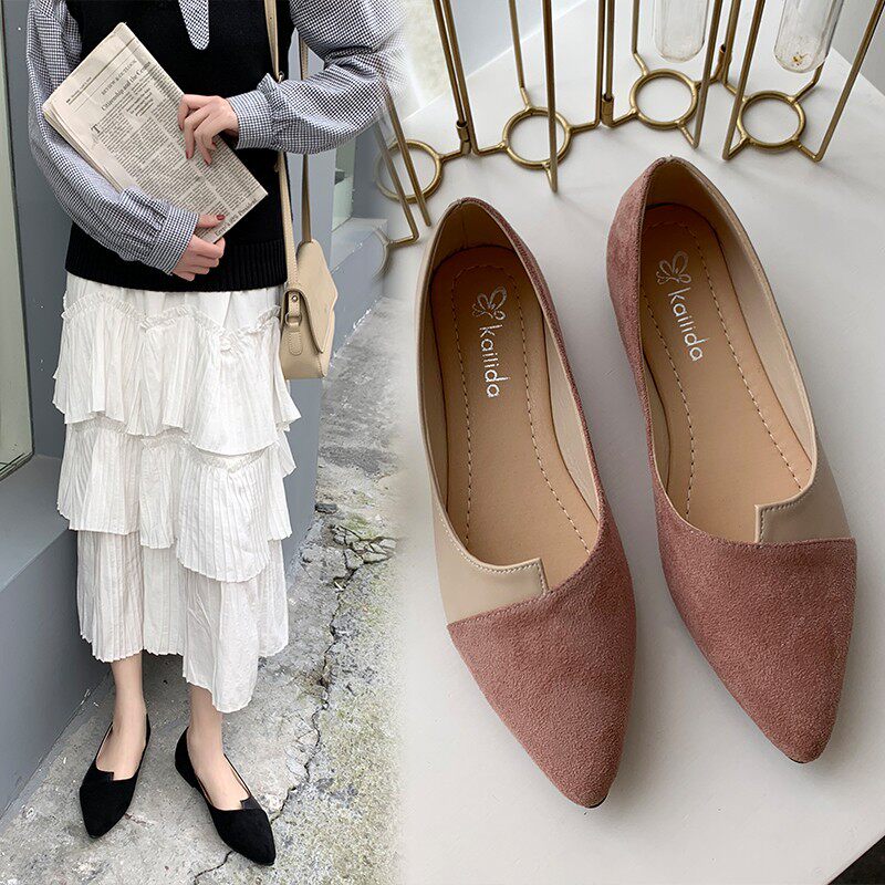 2021 women flat shoes ladies single shoes 平底鞋尖头单鞋
