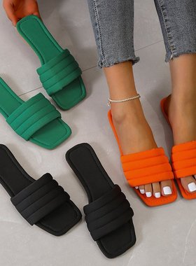 summer sandals slippers for women一字拖鞋女2021夏季平底外穿